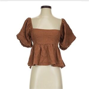 Elegant Brown Puff Sleeve Blouse